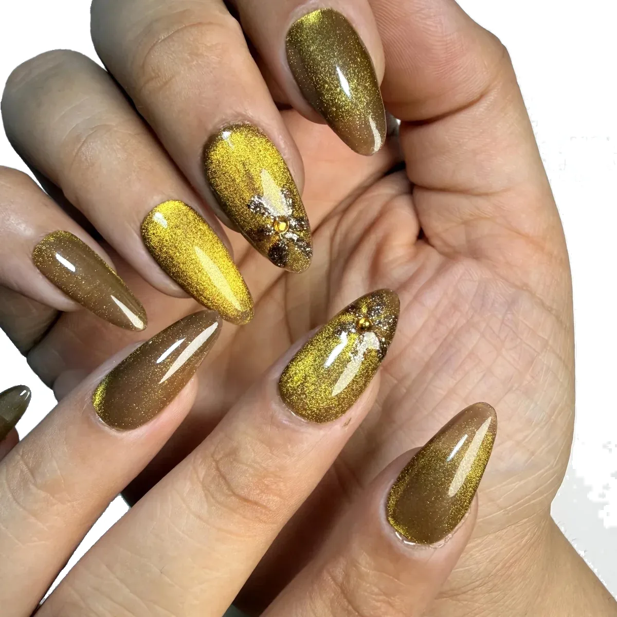 Liquid gold handcrafted press-on nails