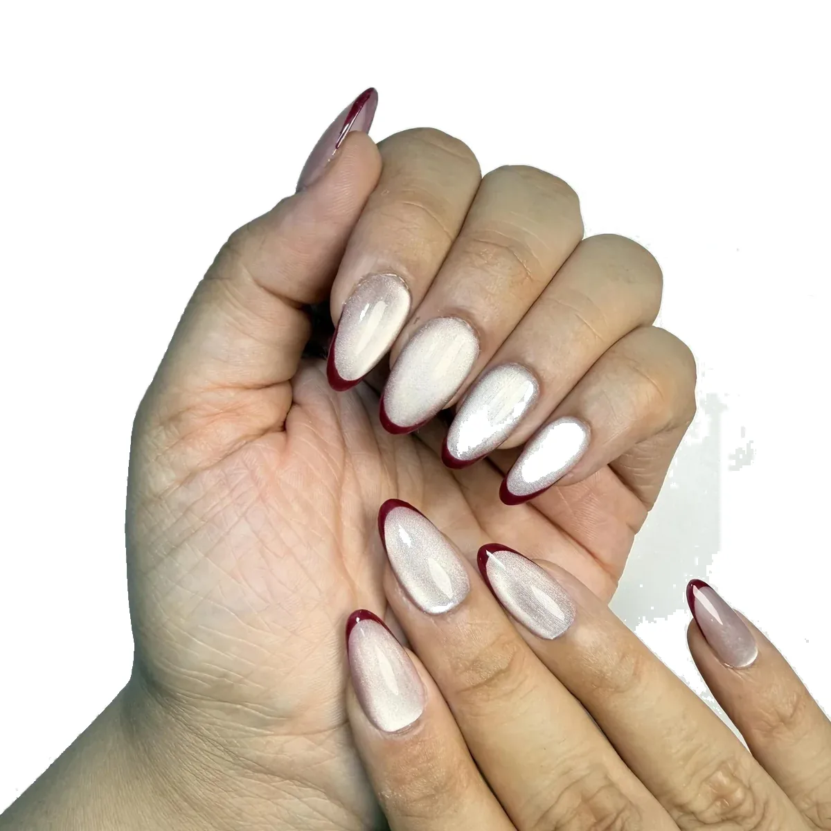 Red french cateye handcrafted press-on nails