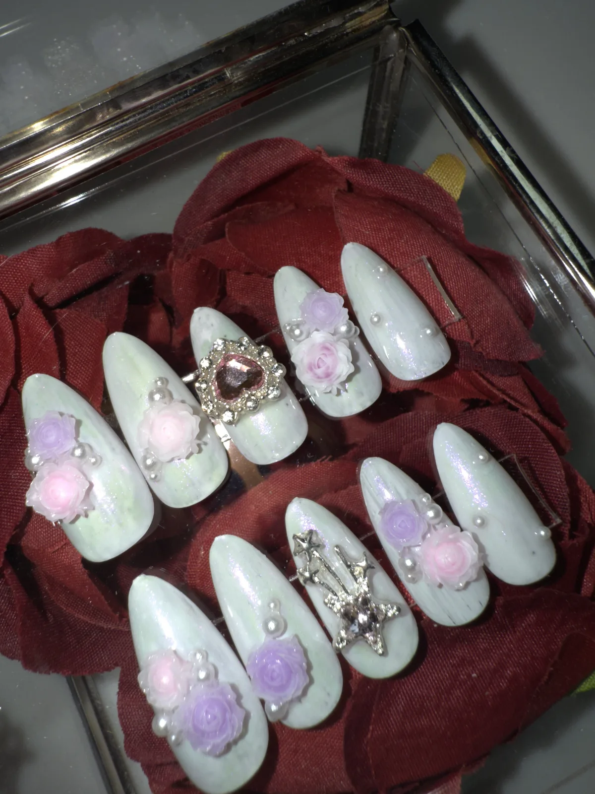 BRIDAL ROSE. Hand-painted universal designs press-on nails