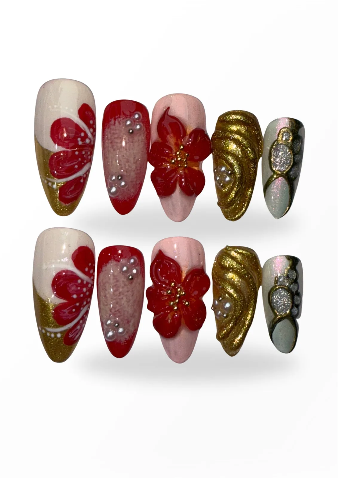 GALORE CORE. Hand-painted spring press-on nails