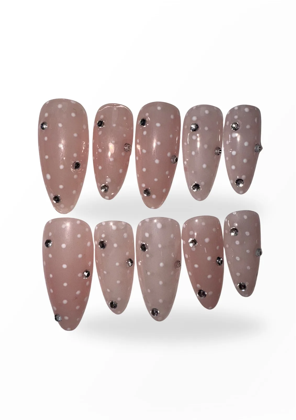 HALO SILK. Hand-painted polka dots press-on nails