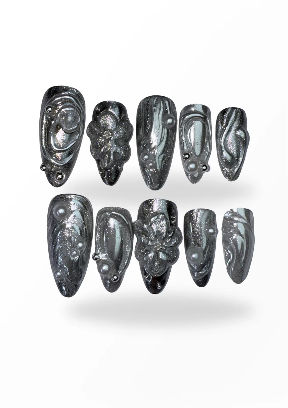 MOONLIT MELT. Hand-painted universal designs press-on nails