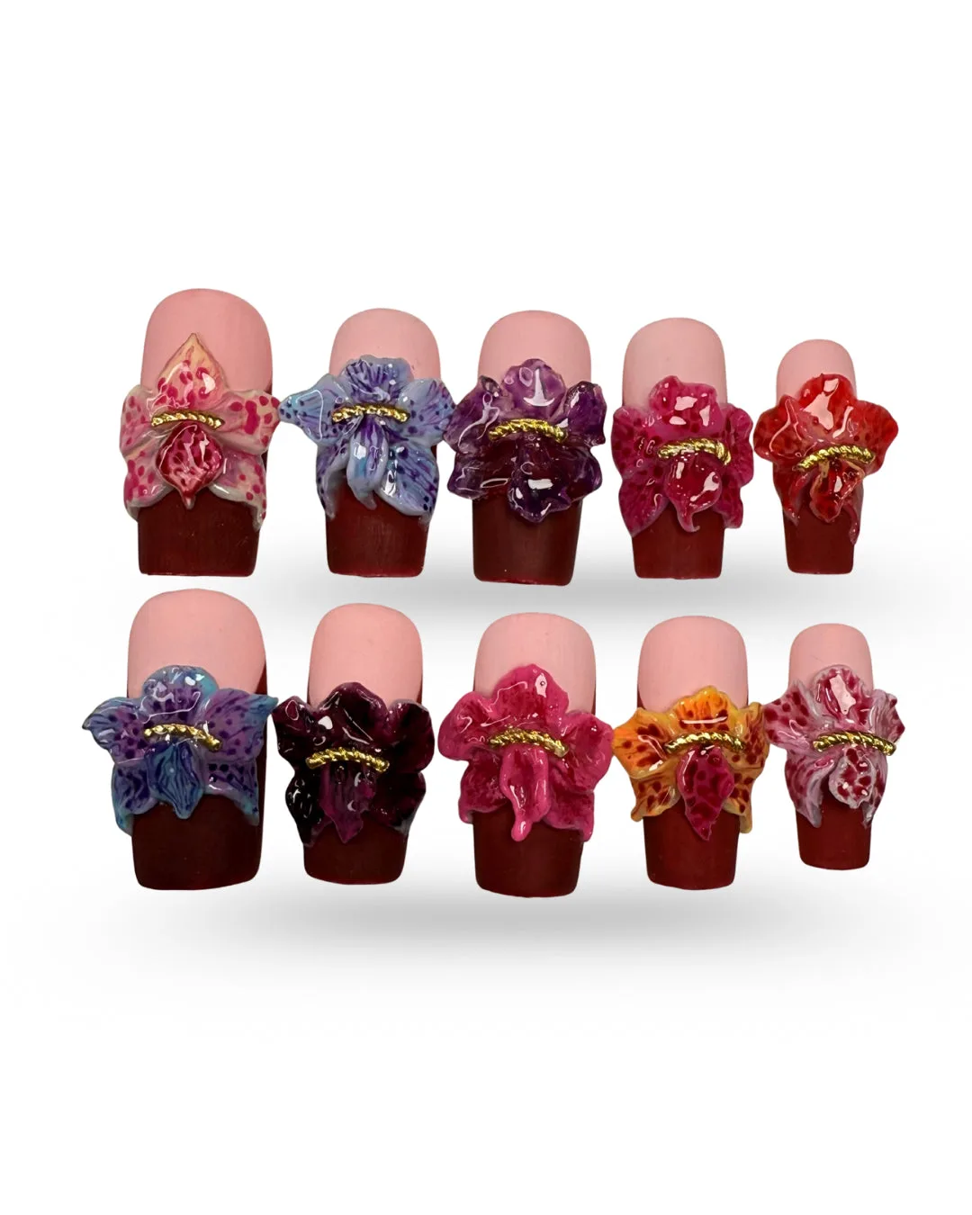 ORCHID HAVEN. Hand-painted autumn press-on nails